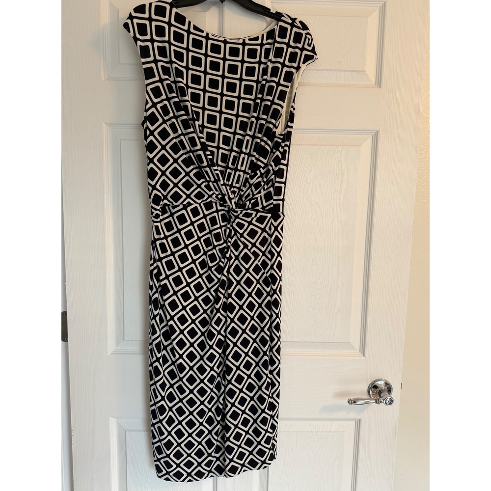 Lauren Ralph Lauren Geometric Square Twist Sheath Dress Navy Cream 12